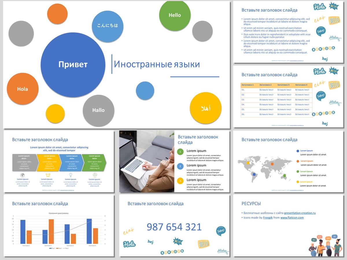 Иностранные языки - бесплатный шаблон для PowerPoint и Google презентаций