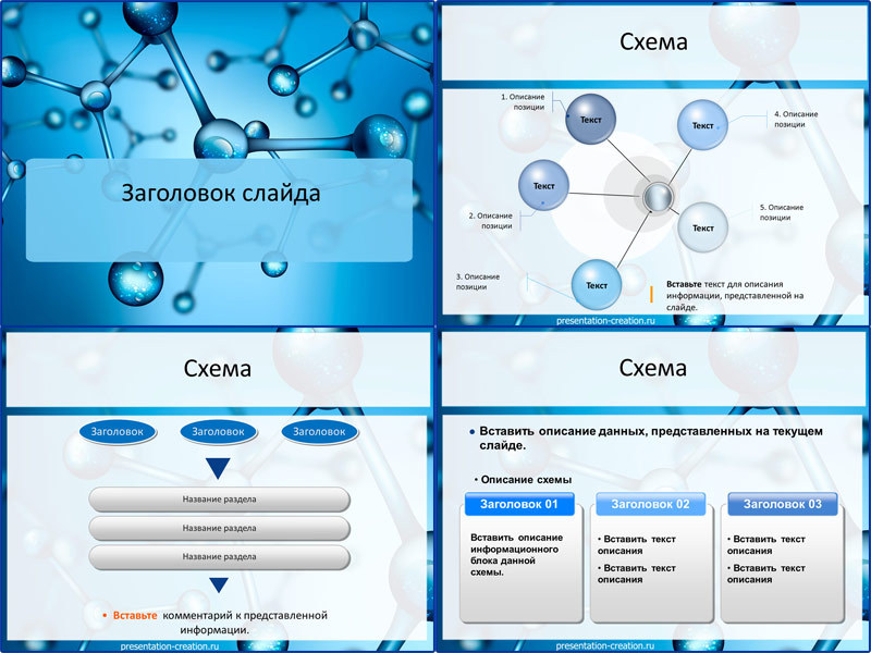 Слайды шаблона для создания  презентации «Молекулы» для презентаций по химии