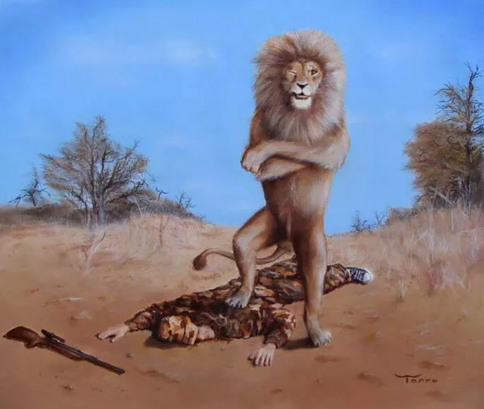 Лев-охотник возле добычи