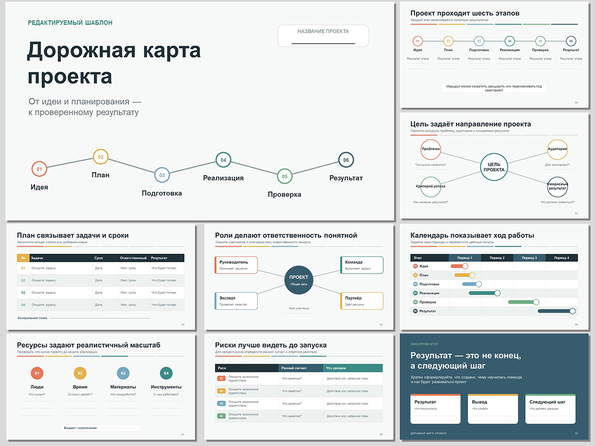 Дорожная карта проекта, шаблон powerpoint со схемами