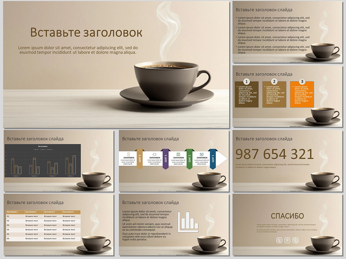 шаблон презентации с горячей чашкой кофе