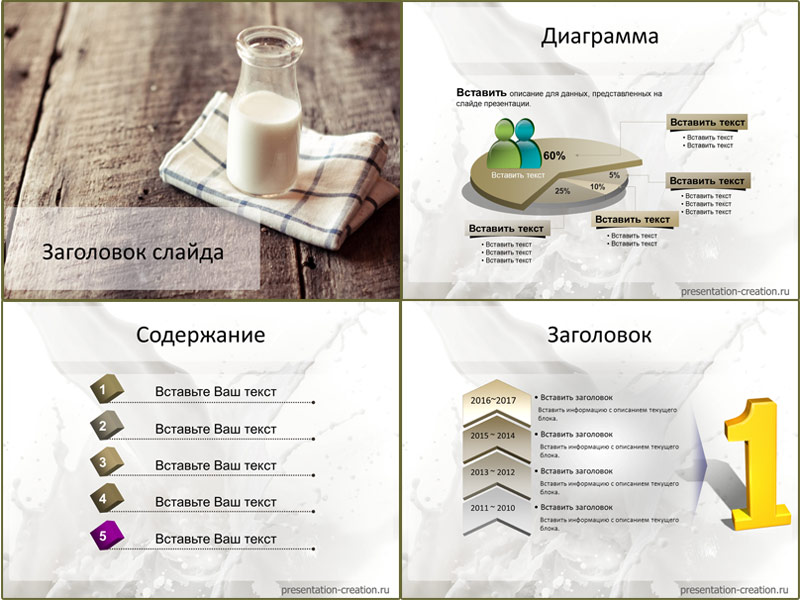 Дизайн для создания презентации на тему молоко