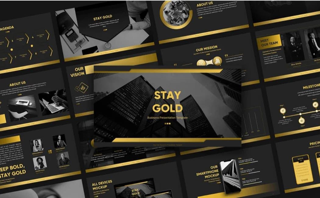 Подборка лучших шаблонов презентаций от TemplateMonster: Stay Gold Business